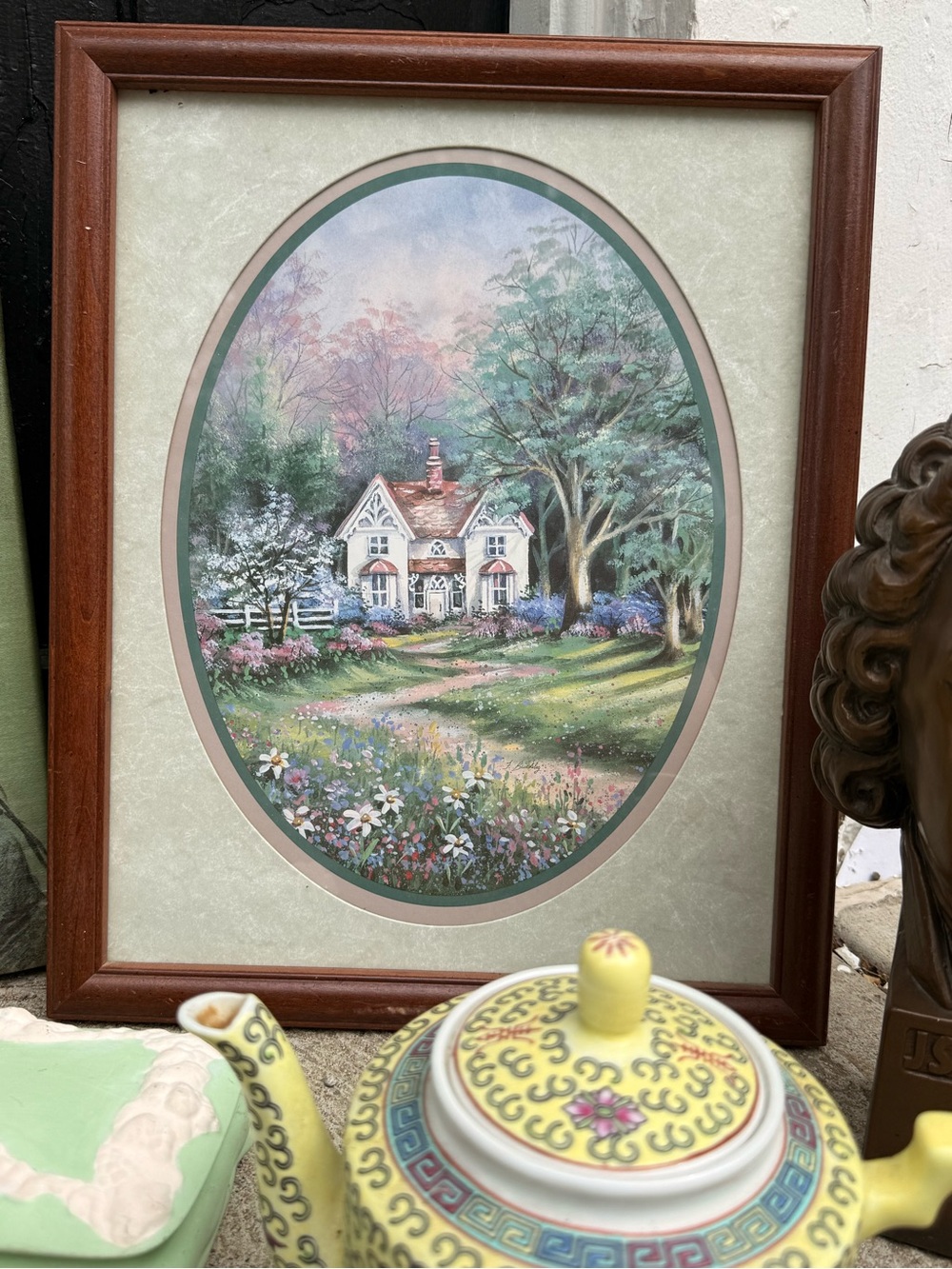 Homco Cottage Garden Oval Framed Art - Green, Brown, Pink, White
